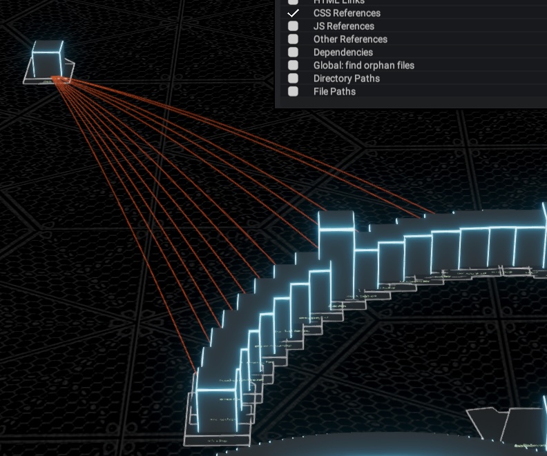 CSS and JSON files visible in the 3D view with reference lines